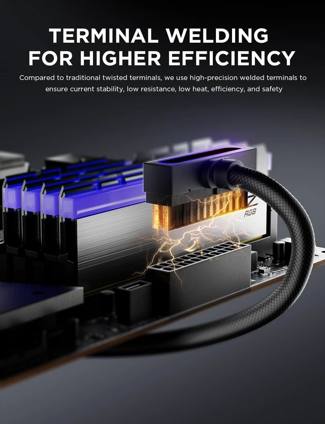 Alt view image 13 of 14 - Hydrus-24PIN PC PSU Extension Cable ARGB LED, Copper Wire Motherboard Power Extension Cable Integrated Minimalist Design, 2000W Power (Whole Set), PC Power Cord for Cable Management & DIY