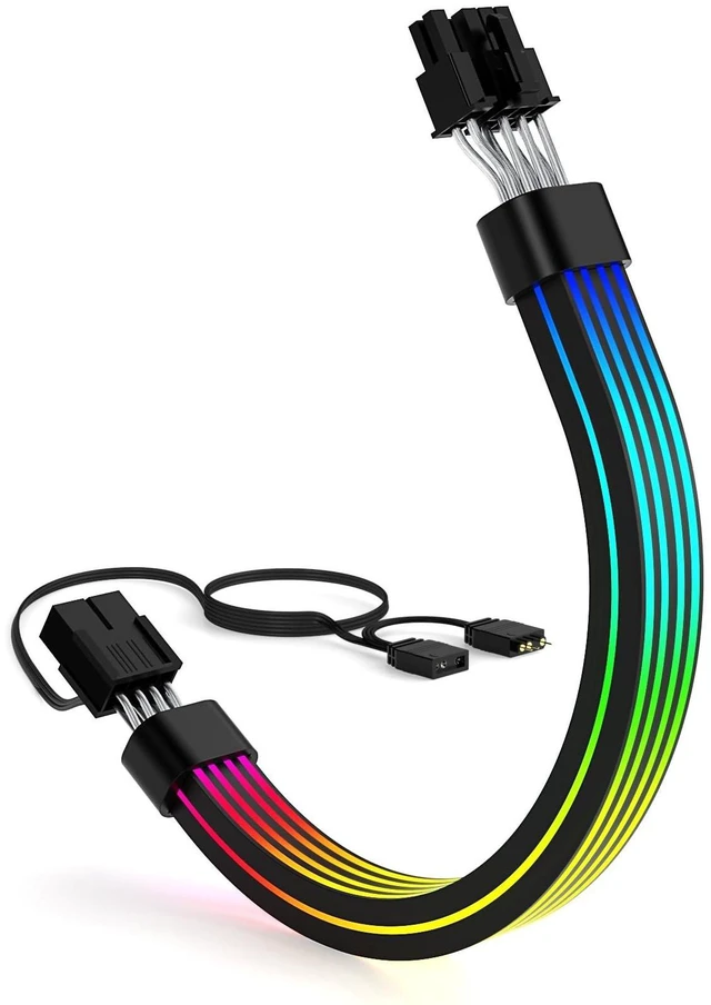 Alt view image 6 of 10 - Sirlyr RGB 8 Pin PCIE Cable,Bright ARGB GPU Cables Extension for RTX 3060 4060 4070 Radeon RX 6600 580 Graphics Card Power Supply 5V3Pin PC Case Accessory Black