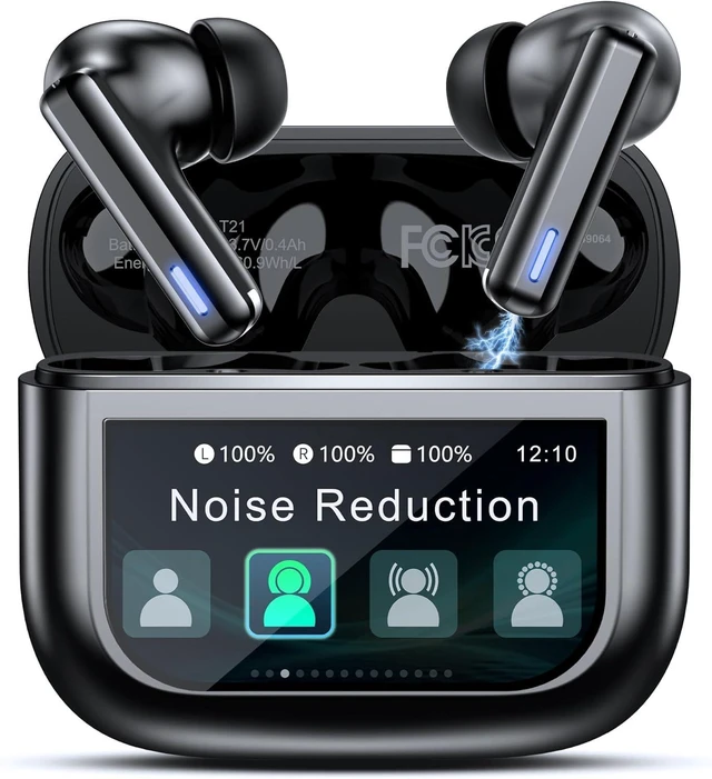 Alt view image 8 of 14 - Wireless Earbuds Bluetooth Headphones ANC/ENC Noise Cancelling Ear Buds with Multifuntional Touch Screen 40H Stereo Sound for Sports IPX7 Clear Calls 5 EQ for iOS Android (Jet Black)