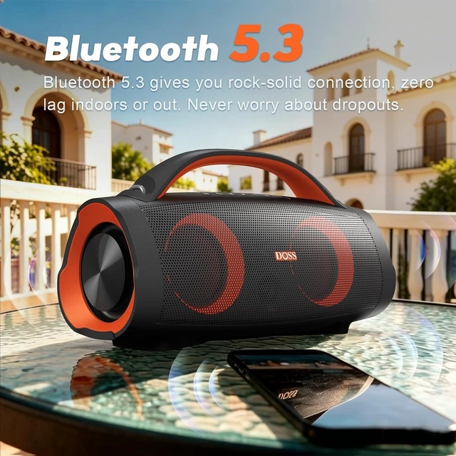 Alt view image 11 of 14 - Extreme Boom Pro 100W Loud Outdoor Speaker, 2+2 Channel, IPX6 Waterproof, Bluetooth 5.3, 20H Playtime, Dynamic Lights, Portable Speaker for Camping, Beach, Pool, Working Outside - Orange