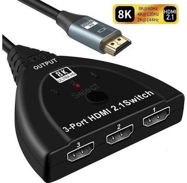 Alt view image 13 of 13 - HDMI Switch 8K@60Hz, 3 Port Hdmi Switcher Box with Pigtail Cable Supports Full HD 8K 4K 1080P 3D,Multi Port HDMI Switcher Selector 2.1 HDMI Switch for Xbox PS3 4 5 TV Gaming Mac Roku