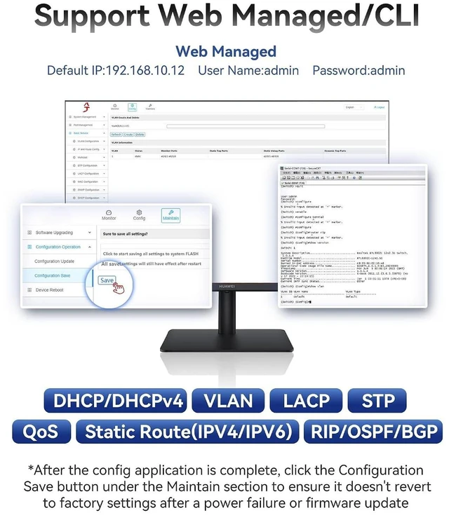 Alt view image 13 of 14 - 16-Port 2.5G L3 Managed Ethernet Switch, 2.5Gb Network Switch with 12x2.5G RJ45|2x10G RJ45|2x10G SFP+ Ports, DHCP/OSPF/BGP/VLAN/ACL/LACP/IGMP Supported, Built-in Smart Fan, Desktop/Wall-Mount
