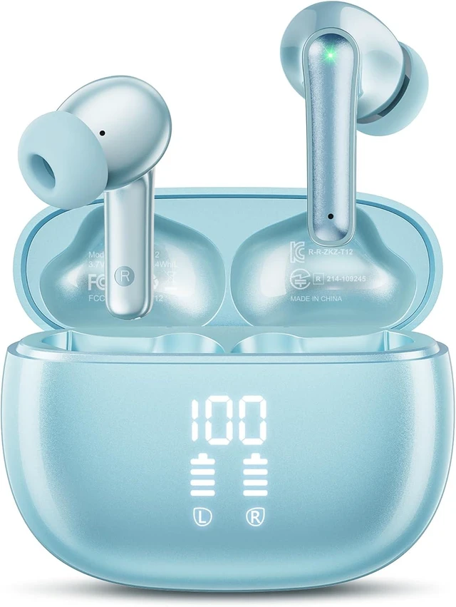 Alt view image 8 of 14 - Wireless Earbuds Bluetooth Ear Buds Headphones with LED Charging Case Deep Bass Stereo Sound 40 Hours Playtime IP7 Lightweight in-Ear Earphones for iPhone Android Sports Workout