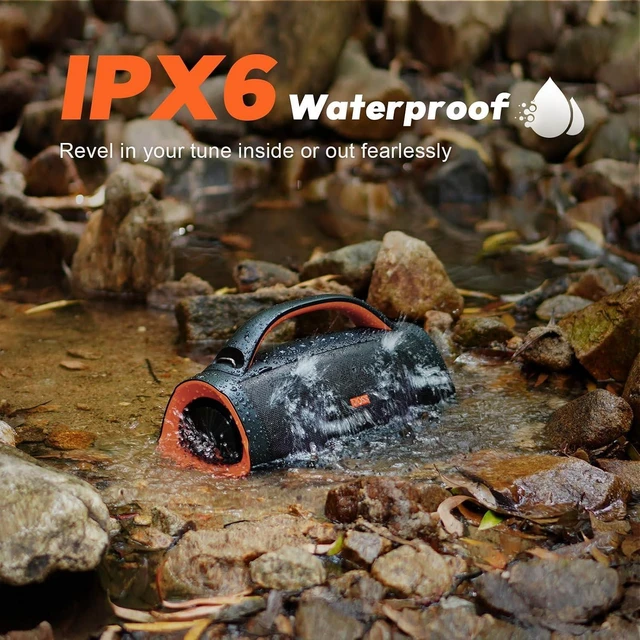 Alt view image 13 of 14 - Extreme Boom Pro 100W Loud Outdoor Speaker, 2+2 Channel, IPX6 Waterproof, Bluetooth 5.3, 20H Playtime, Dynamic Lights, Portable Speaker for Camping, Beach, Pool, Working Outside - Orange