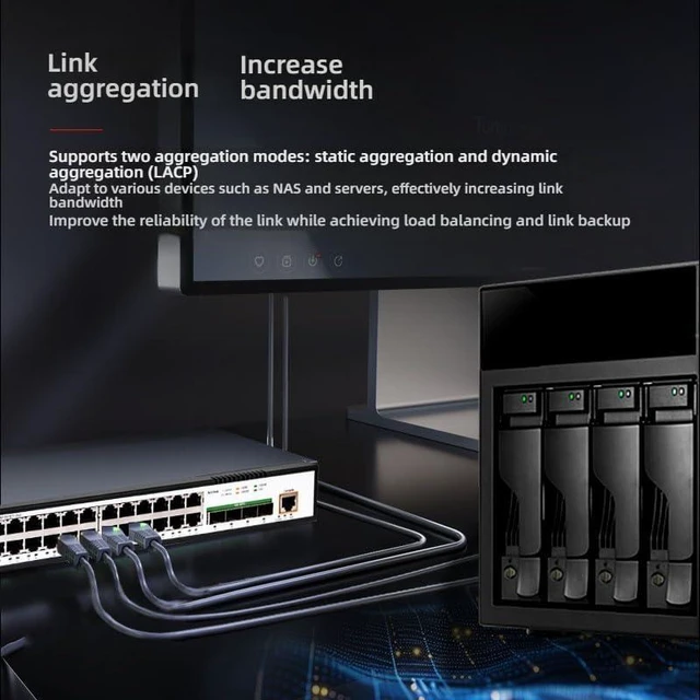 Alt view image 14 of 14 - 28-Port Gigabit PoE++ Layer 3 Managed Switch, 24 x PoE+ Ports (30W Each) & 4 x 10G SFP+, 400W Total Power, Supports VLAN, Link Aggregation, QoS, ACL, IGMP for Business Networking