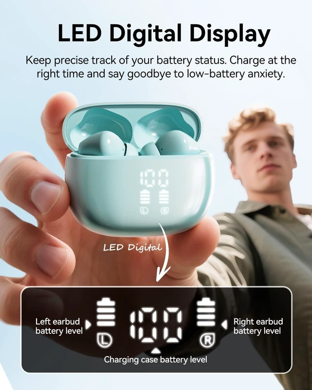 Alt view image 14 of 14 - Wireless Earbuds Bluetooth Ear Buds Headphones with LED Charging Case Deep Bass Stereo Sound 40 Hours Playtime IP7 Lightweight in-Ear Earphones for iPhone Android Sports Workout