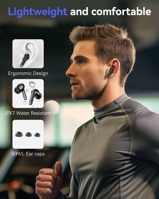 Alt view image 12 of 14 - Bluetooth Headphones True Wireless Earbuds 50H Playback LED Power Display Earphones with Charging Case IPX7 Waterproof in-Ear Ear Buds with Mic for Smart Phone Computer Sports Blac