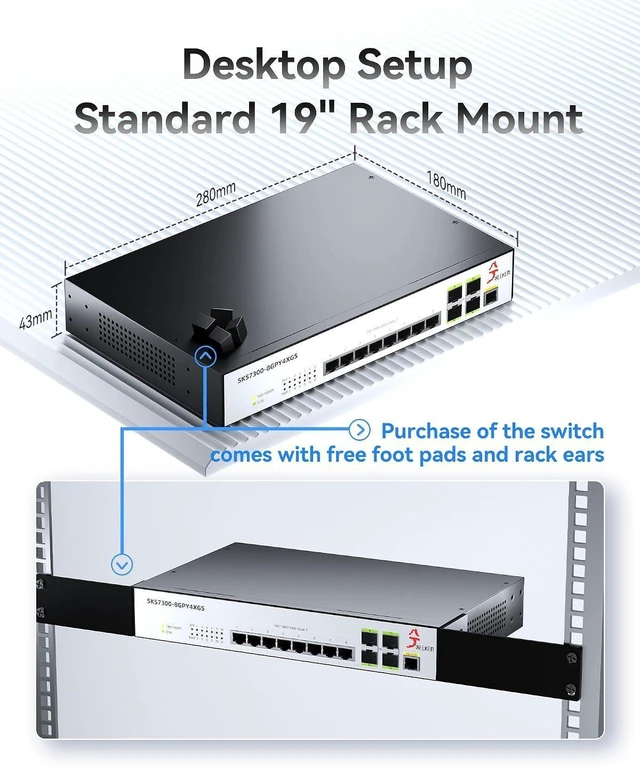 Alt view image 12 of 14 - 12-Port 2.5GbE L2 Managed Switch | 8X 2.5G RJ45 + 4X 10G SFP+ | VLAN, QoS, IGMP, SNMP | Web/CLI Managed | Metal Rack-Mount