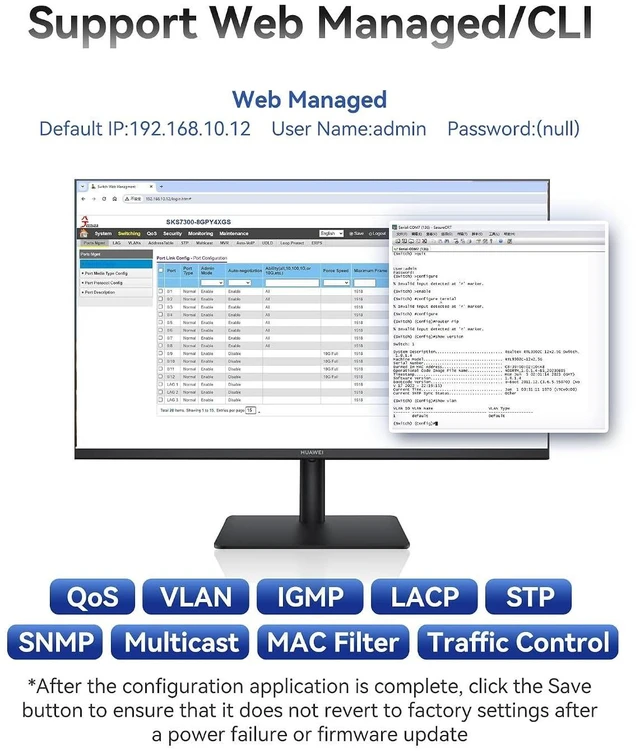 Alt view image 13 of 14 - 12-Port 2.5GbE L2 Managed Switch | 8X 2.5G RJ45 + 4X 10G SFP+ | VLAN, QoS, IGMP, SNMP | Web/CLI Managed | Metal Rack-Mount
