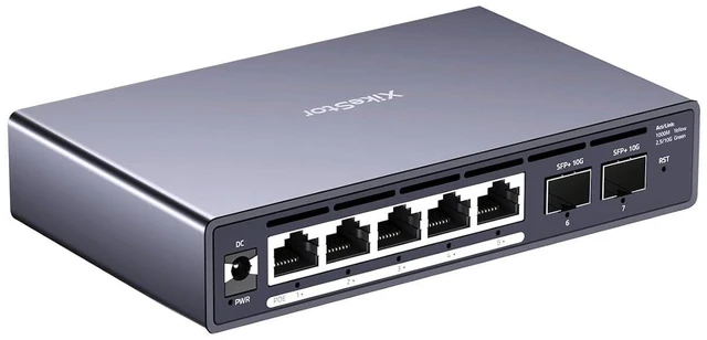 Alt view image 8 of 14 - 7 port 2.5Gb Managed POE Switch,5 x 2.5G Base-T POE Ports, 2 x 10G SFP,30W Per Port, 30W Per Port,100W Total, IEEE 802.3af/at Metal FanlessDesktop/Wall Mount,Plug & Play, for IP Cameras, NAS