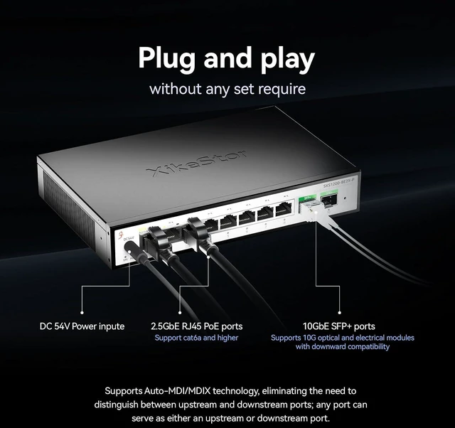 Alt view image 12 of 14 - 10 Port 2.5Gb PoE SwitchUmanaged Managed Network Switch8 Port 2.5G RJ45 PoE2 Port 10G SFP+, IEEE8023af/atTotal Power 100W, 30W per Port, FanlessSupports AP, VoIP Phone, IP Camera, NVR