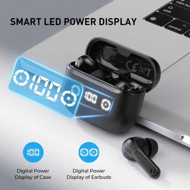 Alt view image 12 of 14 - Wireless Earbuds Noise Cancelling Bluetooth 5.4 Headphones with 4 ENC Noise Cancelling Mic 40H Playtime in-Ear Bluetooth Ear Buds 7 Preset EQs via App LED Display