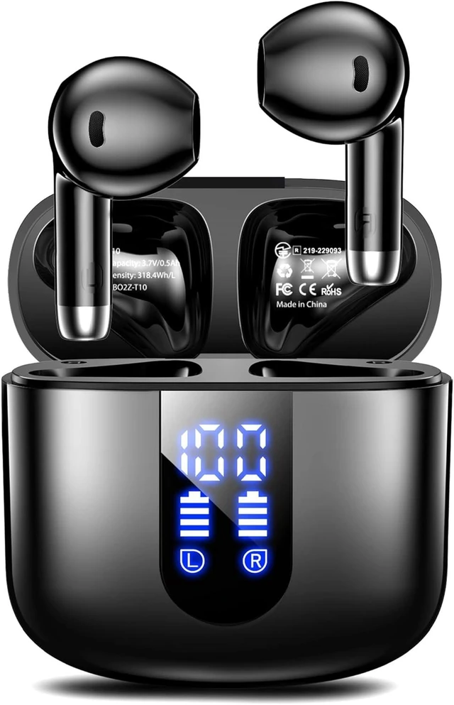 Alt view image 8 of 14 - Wireless Earbuds Bluetooth Headphones with Deep Bass Stereo 48H Playback Ear Buds with LED Power Display Lightweight IPX7 in-Ear Earphones with Mic for iPhone/Android/iPad Black
