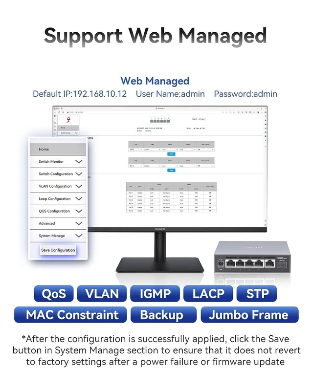 Alt view image 13 of 14 - 6-Port 2.5G Web Managed Ethernet Switch, VLAN/QoS/STP/IGMP/LACP Supported, Fanless Easy Smart 2.5Gb Network Switch, Aluminum Housing, Desktop/Wall-Mount