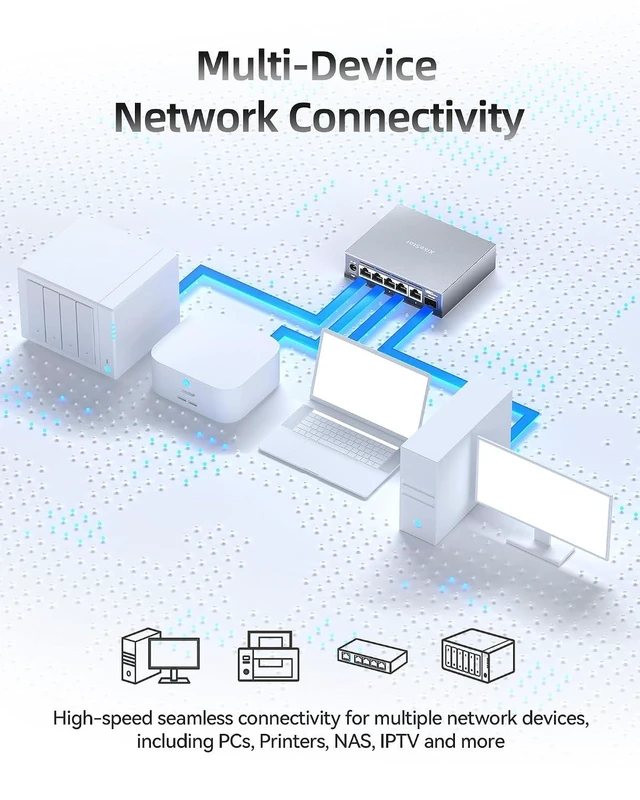 Alt view image 14 of 14 - 6-Port 2.5G Web Managed Ethernet Switch, VLAN/QoS/STP/IGMP/LACP Supported, Fanless Easy Smart 2.5Gb Network Switch, Aluminum Housing, Desktop/Wall-Mount