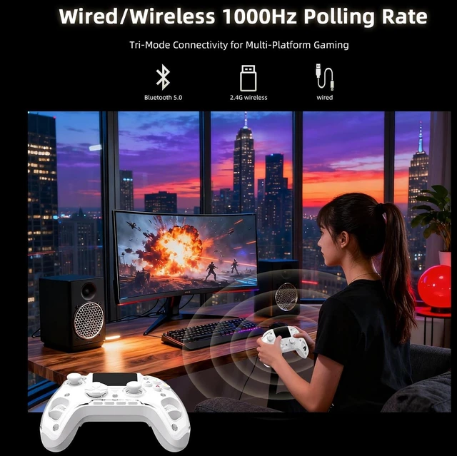 Alt view image 10 of 14 - RG G01 Interactive Screen Wireless Gaming Controller Compatible with PC/Steam/Linux/Android/Switch/IOS 2.4G Wireless Bluetooth Controller Gamepad Hall Effect Triggers(White)