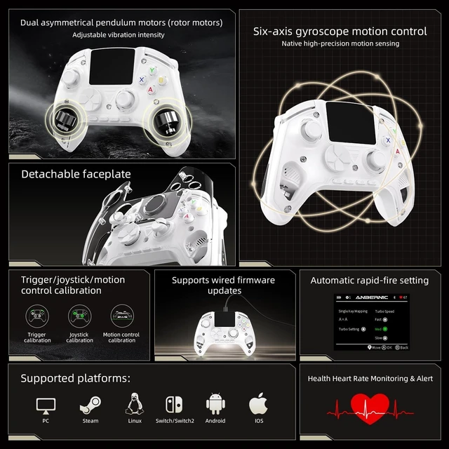 Alt view image 9 of 14 - RG G01 Interactive Screen Wireless Gaming Controller Compatible with PC/Steam/Linux/Android/Switch/IOS 2.4G Wireless Bluetooth Controller Gamepad Hall Effect Triggers(White)