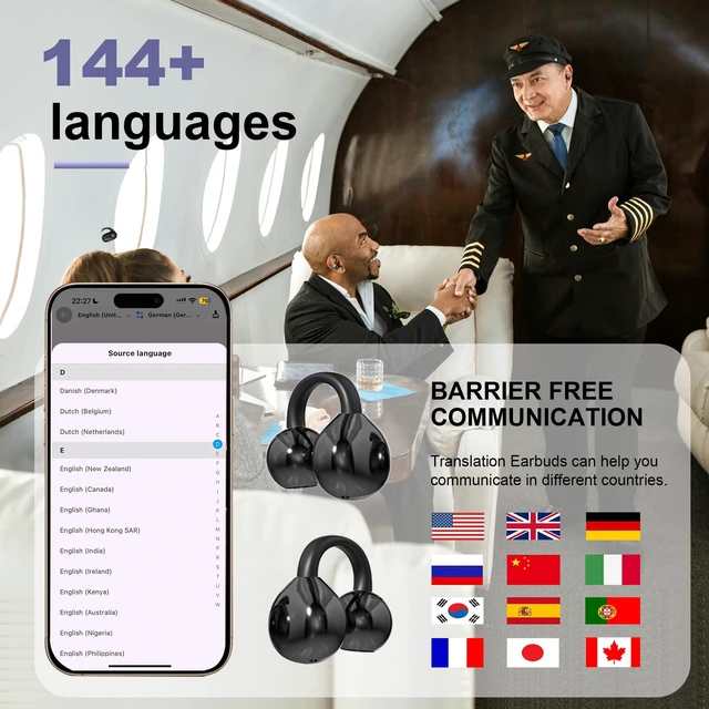 Alt view image 8 of 10 - HOvicative Translator Earbuds, 3-in-1 Language Translator Earbuds 144 Languages & Accents, Translation Device Translation Earbuds in Real Time fit iOS & Android, HD Sound Long Battery Life,Black