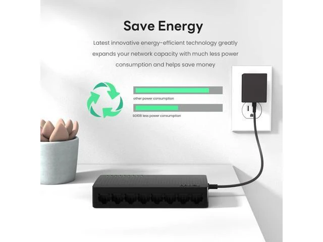 Alt view image 14 of 14 - Tenda SG108, 8 Port Gigabit Switch, Unmanaged Home Ethernet Switch, Office Ethernet Splitter, Plug & Play, Plastic Case, Desktop/ Wall-Mount, Fanless Quiet, Limited Lifetime Protection