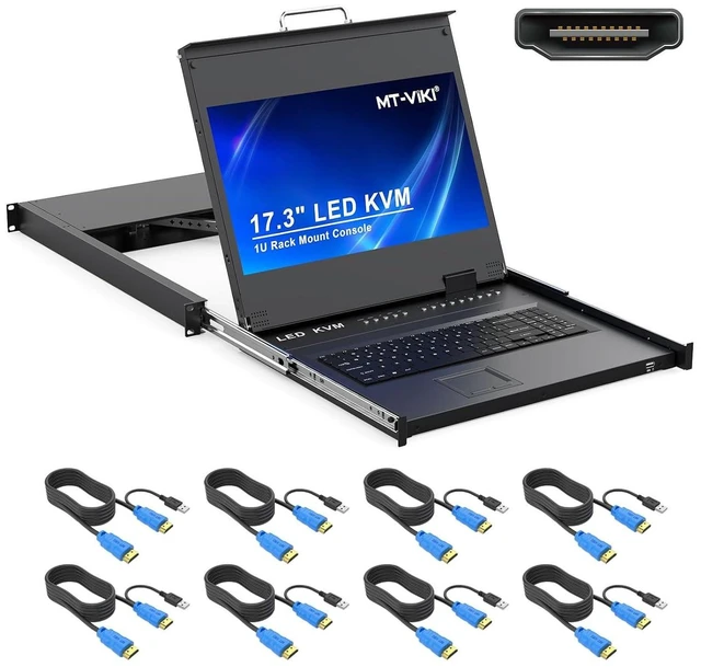 Alt view image 2 of 2 - ® KVM Rack Mount HDMI with 17.3'' LCD Monitor, 1080P@60Hz Support OSD/Hotkey, Included 8 KVM Cables+Keyboard + Touchpad, Fit 1U 19'' Rack, Mount Depth 23.6-31.8"