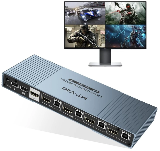 Alt view image 2 of 2 - 4K Quad HDMI KVM Multiviewer 4x1 w/PIP POP, Support ONE Set of Keyboard/Mouse/Monitor Control 4 PCs, 4K@30Hz Support Hotkey/Button Seamless Switching