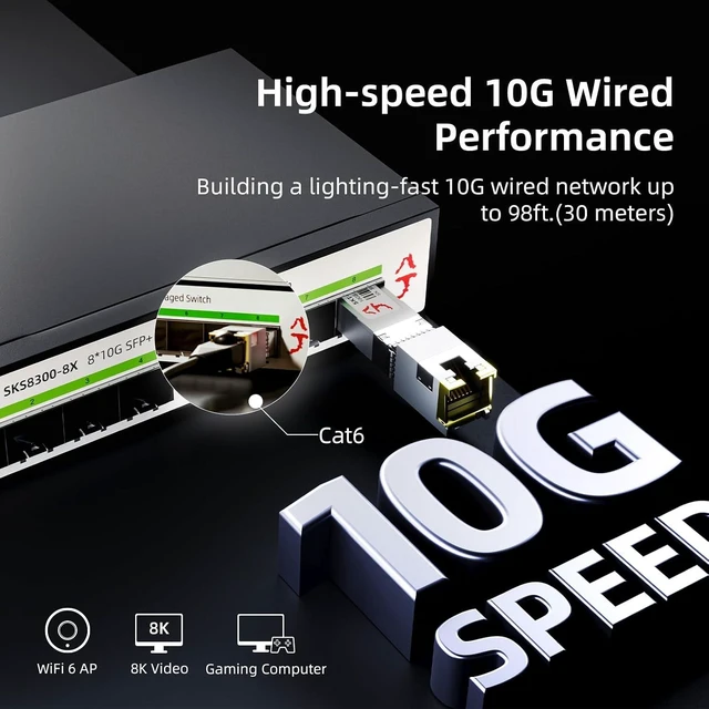 Alt view image 11 of 14 - 10GBase-T SFP+ to RJ45 Transceiver, 10G Copper SFP+ to Ethernet Module, Up to 30m, Plug and Play, Compatible with Cisco, Meraki, Ubiquiti, Fortinet, Mikrotik, Netgear, TP-Link and More