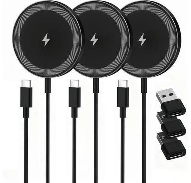 Alt view image 8 of 14 - Magnetic Wireless Charger Charging Pad: 15W Qi Fast Portable for iPhone 17 16e 16 15 14 13 12 Series & AirPods 4 3 2 Pro-Google Pixel 10 Series & Galaxy S25 Qi2 Ready-USB-C/A Dual Ports 3 Pack Black