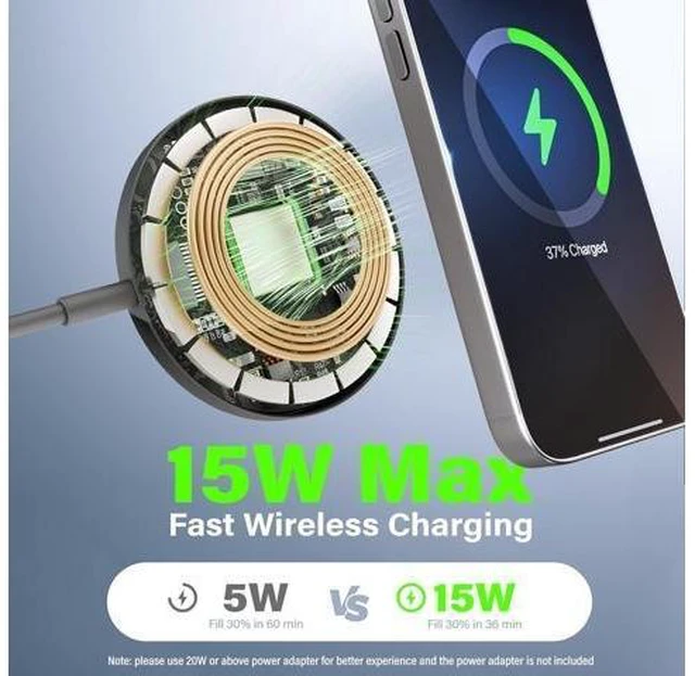 Alt view image 10 of 14 - Magnetic Wireless Charger Charging Pad: 15W Qi Fast Portable for iPhone 17 16e 16 15 14 13 12 Series & AirPods 4 3 2 Pro-Google Pixel 10 Series & Galaxy S25 Qi2 Ready-USB-C/A Dual Ports 3 Pack Black