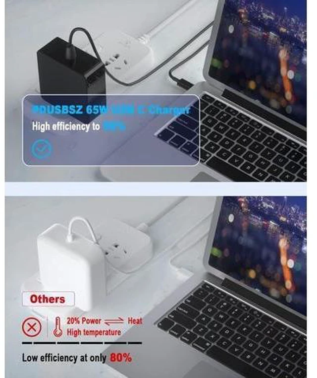 Alt view image 9 of 14 - 65W USB C Power Adapter Fiattigear Type C Power PD Wall Fast Charger Compatible with Mac Book Pro Latitude Matebook HP Spectre Chromebook and Any Laptops or Smart Phones1