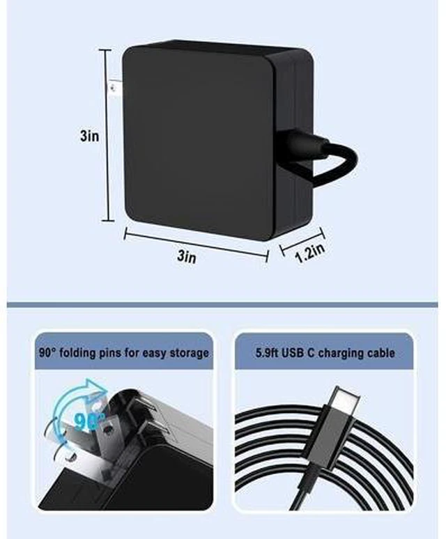 Alt view image 12 of 14 - 65W USB C Power Adapter Fiattigear Type C Power PD Wall Fast Charger Compatible with Mac Book Pro Latitude Matebook HP Spectre Chromebook and Any Laptops or Smart Phones1