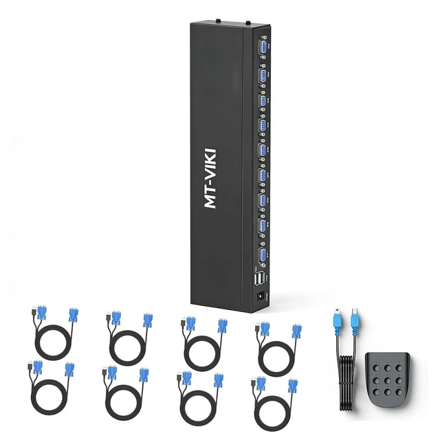 Alt view image 2 of 2 - KVM Switch 8 Port, 8X1 Rackmount KVM Switch VGA,Fit 1U 19'' Rack, Included 8 USB VGA KVM Cables & Power Adapter