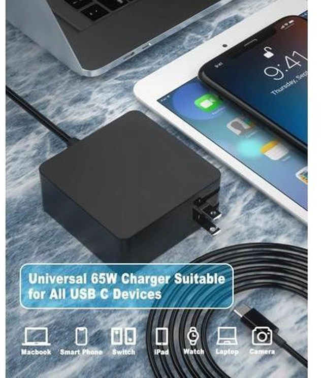 Alt view image 14 of 14 - 65W USB C Power Adapter Fiattigear Type C Power PD Wall Fast Charger Compatible with Mac Book Pro Latitude Matebook HP Spectre Chromebook and Any Laptops or Smart Phones1