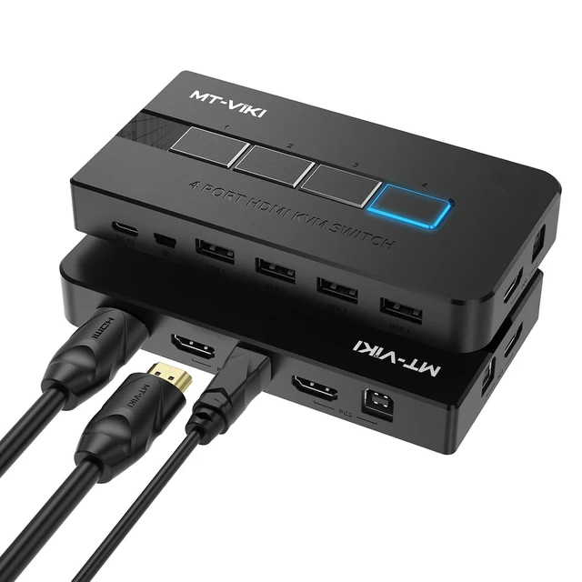 Alt view image 2 of 2 - KVM Switch HDMI 4 Port Boxes, 4K@30Hz USB HDMI KVM Console for 4 PCs Share 1 HD Monitor and Keyboard Mouse, Button + Desktop Selector Switching