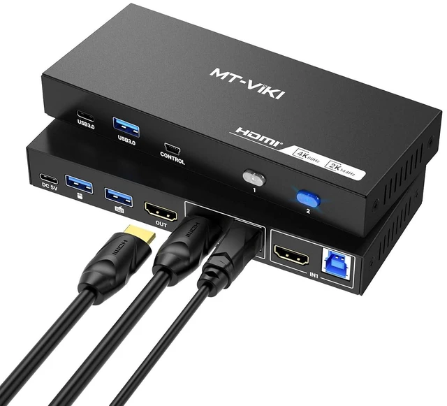 Alt view image 2 of 2 - USB 3.0 KVM Switch HDMI, (3 USB-A+ 1 USB-C), 4K@60Hz/2K@144Hz KVM Switcher, 2 Computers 1 Monitor KVM with 4 USB 3.0 Port