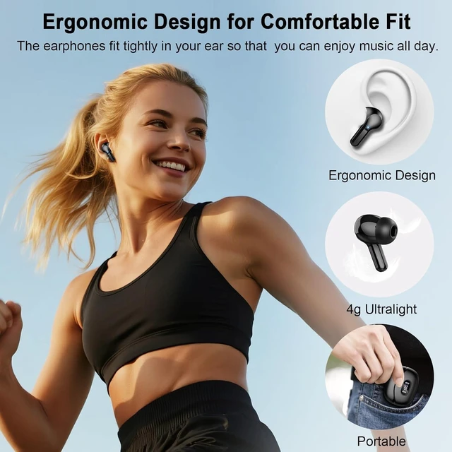 Alt view image 12 of 14 - Wireless Earbuds Bluetooth Headphones 5.4 HiFi Stereo Ear Buds with 4 ENC Noise Cancelling Mics 48H Bluetooth Earbuds with Dual LED Display IP7 Waterproof in Ear Earphones for Android iOS Black