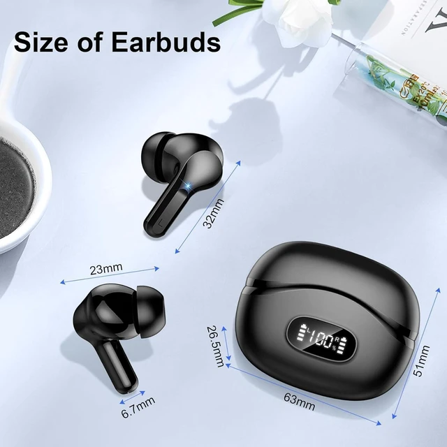 Alt view image 14 of 14 - Wireless Earbuds Bluetooth Headphones 5.4 HiFi Stereo Ear Buds with 4 ENC Noise Cancelling Mics 48H Bluetooth Earbuds with Dual LED Display IP7 Waterproof in Ear Earphones for Android iOS Black