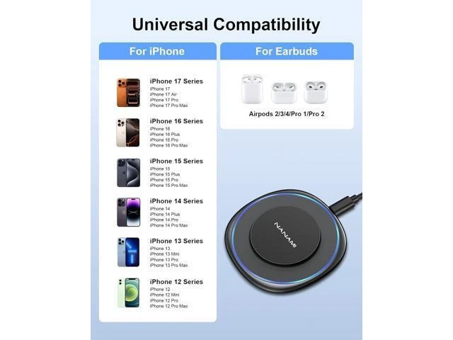 Alt view image 9 of 14 - Magnetic Wireless Charger Compatible with MagSafe Charger for iPhone 17/17 Air/16/15/14/13 Pro/Plus Fast Wireless Charging Pad Phone Charger Mat for AirPods 3/2 Pro with USB-C 20W PD Adapter