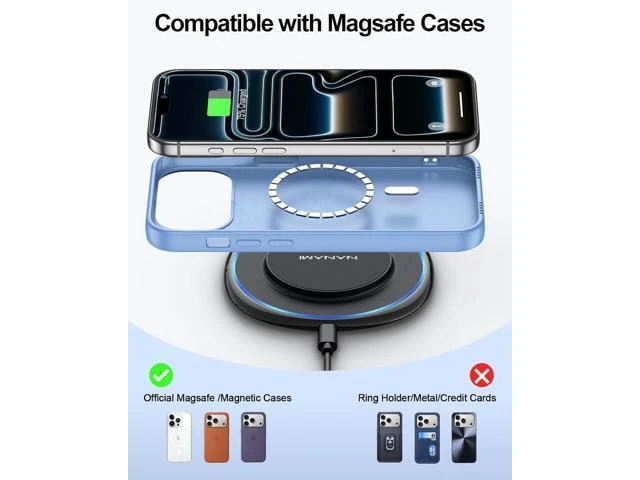 Alt view image 14 of 14 - Magnetic Wireless Charger Compatible with MagSafe Charger for iPhone 17/17 Air/16/15/14/13 Pro/Plus Fast Wireless Charging Pad Phone Charger Mat for AirPods 3/2 Pro with USB-C 20W PD Adapter