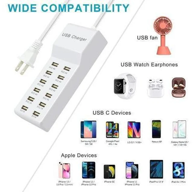 Alt view image 9 of 14 - USB Charging Station with 12 Port Power Strip Fast Charging hub for Multiple Devices Compatible with Cell Phones Tablets Laptops (12 USB Ports)