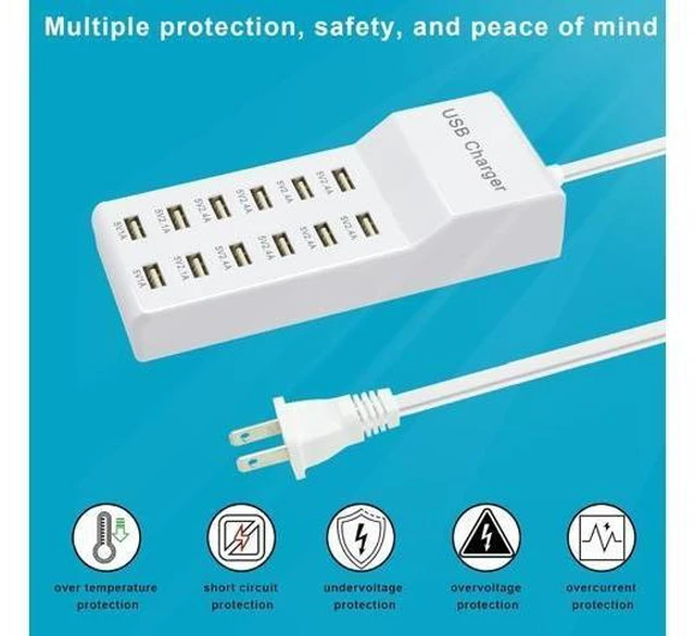 Alt view image 11 of 14 - USB Charging Station with 12 Port Power Strip Fast Charging hub for Multiple Devices Compatible with Cell Phones Tablets Laptops (12 USB Ports)