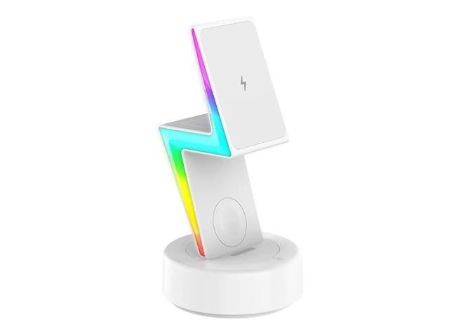 Alt view image 6 of 8 - 3 In1 Wireless Charger Phone Headphones Watches Wireless Charger Pad Bolt Shape Led Fast Charging Stand Black