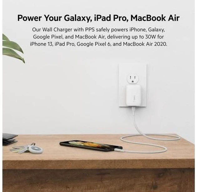 Alt view image 10 of 14 - USB C Charger Block 30W Fast Charging - iPhone 17 Air Pro Pro Max Galaxy S25 iPad AirPods Watch Nintendo Switch 2 & More - White
