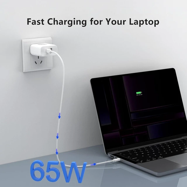 Alt view image 9 of 14 - 65W USB C Charger with 5FT USB C Cable Type C Charger Fast Charging 2-Port Wall Charging Block for MacBook Pro/Air iPhone 17/16/15 iPad Pro/Air Galaxy S24/S23 Pixel Steam Deck (White)