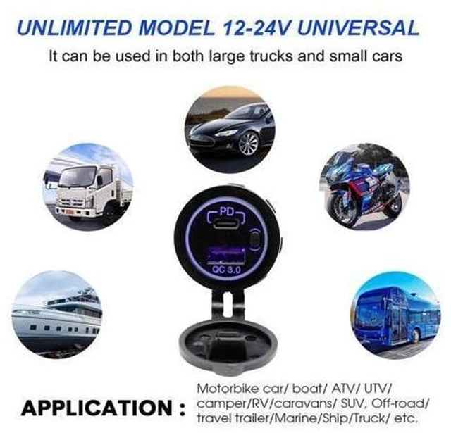 Alt view image 10 of 12 - QC 3.0 PD Fast Charging 12V Type C USB Socket Dual Car Charger with Plug Connection for Mobile Phones Boats