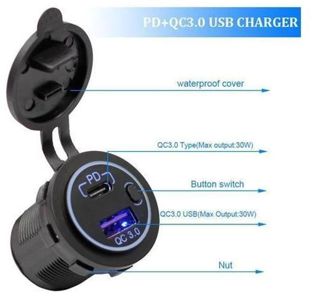 Alt view image 11 of 12 - QC 3.0 PD Fast Charging 12V Type C USB Socket Dual Car Charger with Plug Connection for Mobile Phones Boats