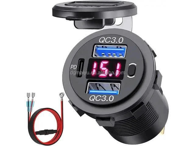 Alt view image 6 of 10 - 12-24V PD & QC3.0 USB Charger With LED Voltmeter Fast Car Charger Socket Outlet