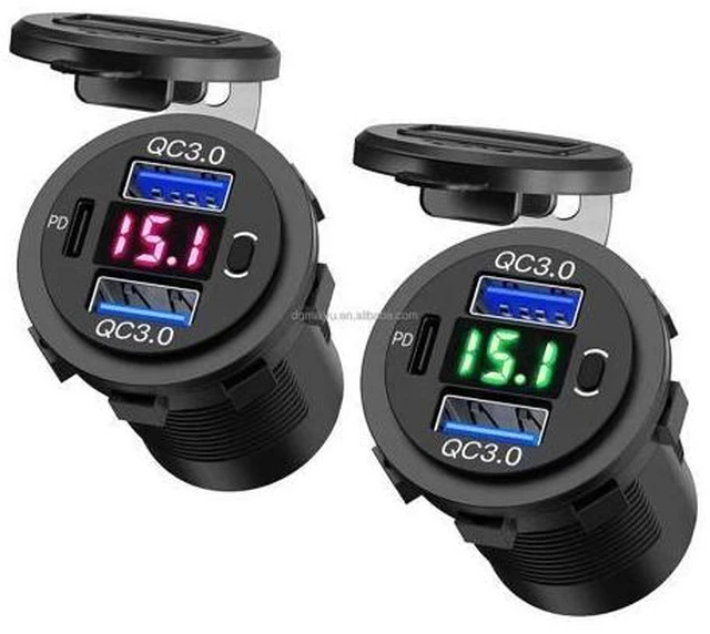 Alt view image 8 of 10 - 12-24V PD & QC3.0 USB Charger With LED Voltmeter Fast Car Charger Socket Outlet