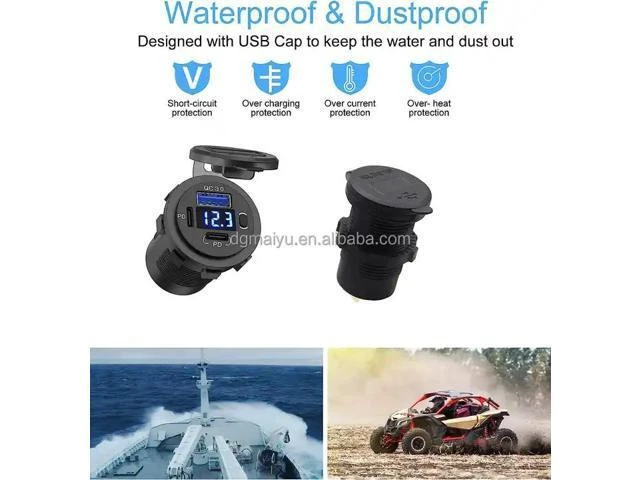 Alt view image 10 of 10 - 12-24V PD & QC3.0 USB Charger With LED Voltmeter Fast Car Charger Socket Outlet Red