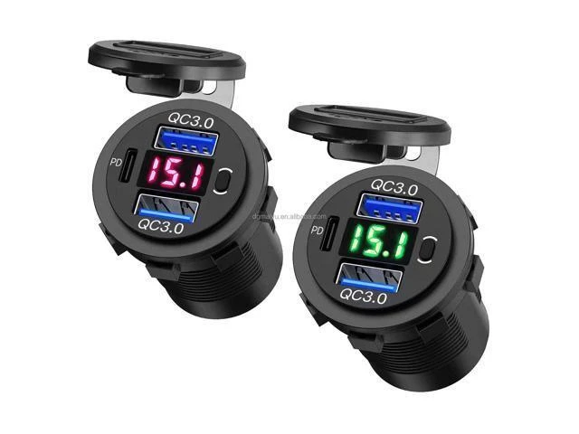 Alt view image 8 of 10 - 12-24V PD & QC3.0 USB Charger With LED Voltmeter Fast Car Charger Socket Outlet Red