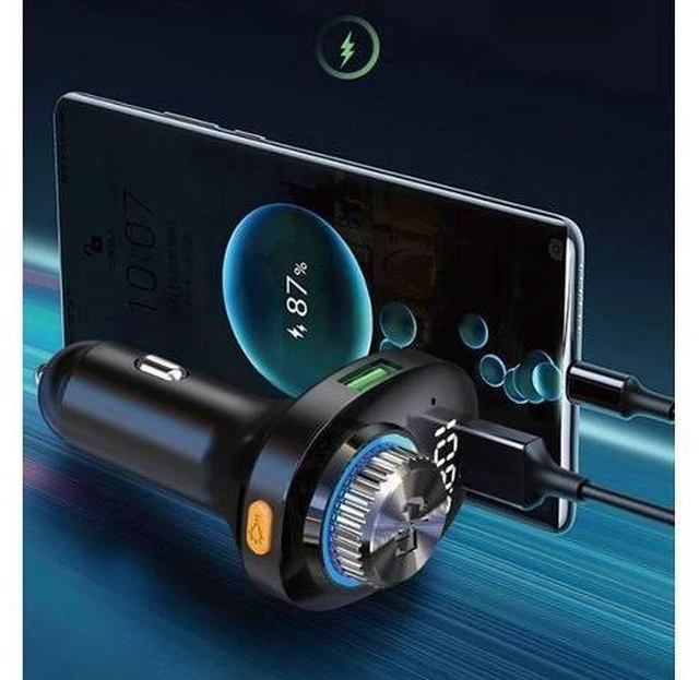 Alt view image 8 of 12 - New Trend 3 in 1 USB Car Charger QC 30. PD Fast Car Charger Support BT Call Mp3 Player Car Charger